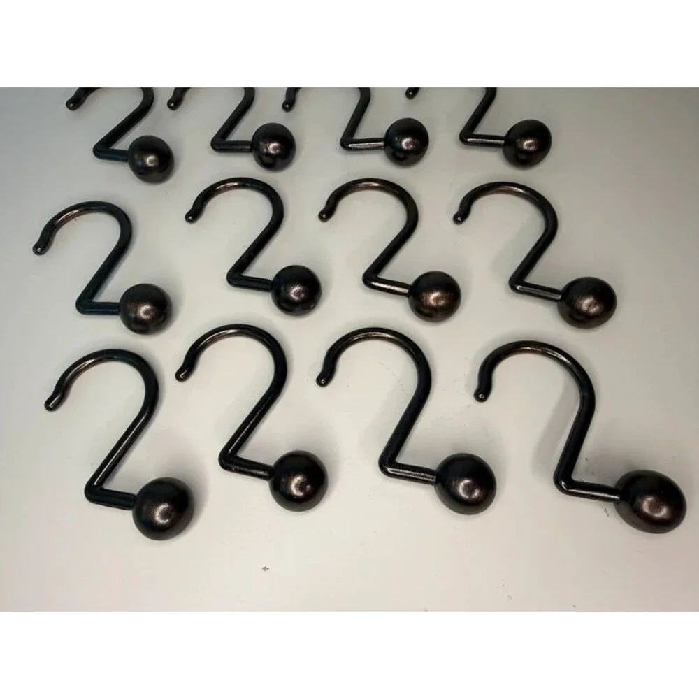 Set of 12 Oil Rubbed Bronze Shower Curtain Hooks with Ball End Caps
